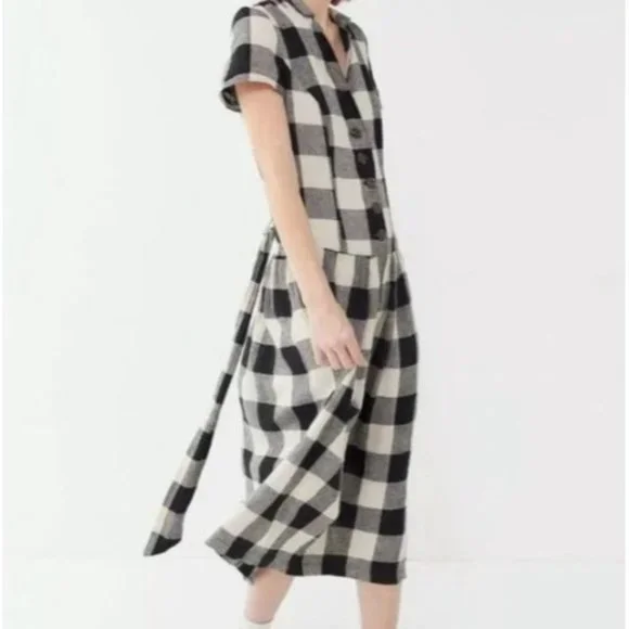 NWT Urban Outfitters Natalie Checkered Print Linen Midi Dress - Size XS - Picture 14 of 14